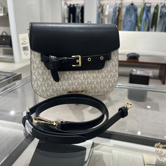 MICHAEL KORS Emilia Small Logo Crossbody Bag 35S2GU5C1B VANILLA/BLACK - Picture 4 of 11